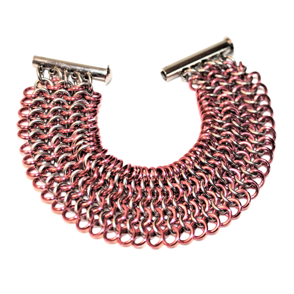 Rose Anodized Aluminum & Stainless Steel 4-1 Chain Maille Bracelet