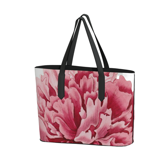 Pink Peony Vegan Leather Tote Bag