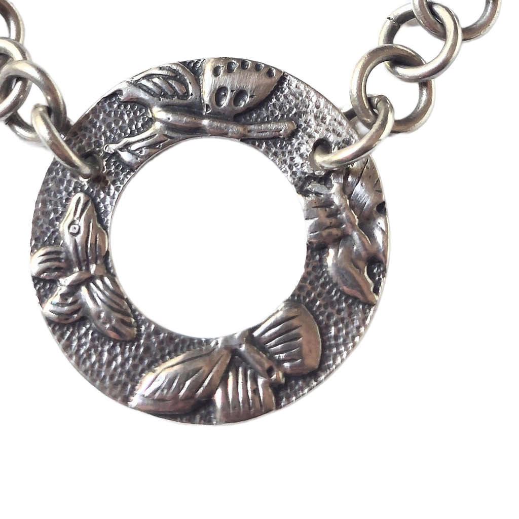 Sterling Silver 1-in-1 Chain Choker Necklace w/Sterling Silver Butterfly Embossed Donut Pendant OOAK