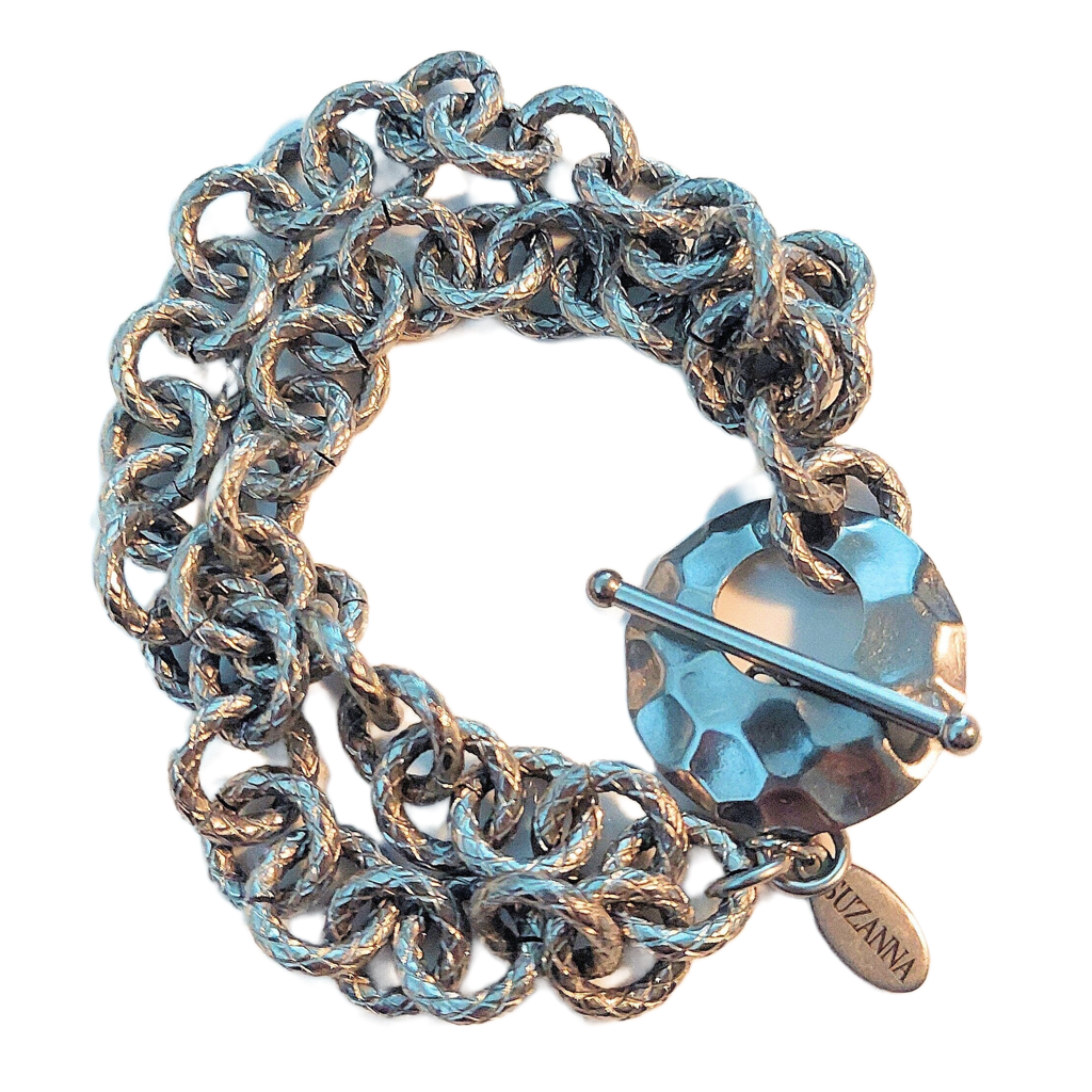 Chunky Diamond-Cut Stainless Steel 1-1 Double Chain Bracelet