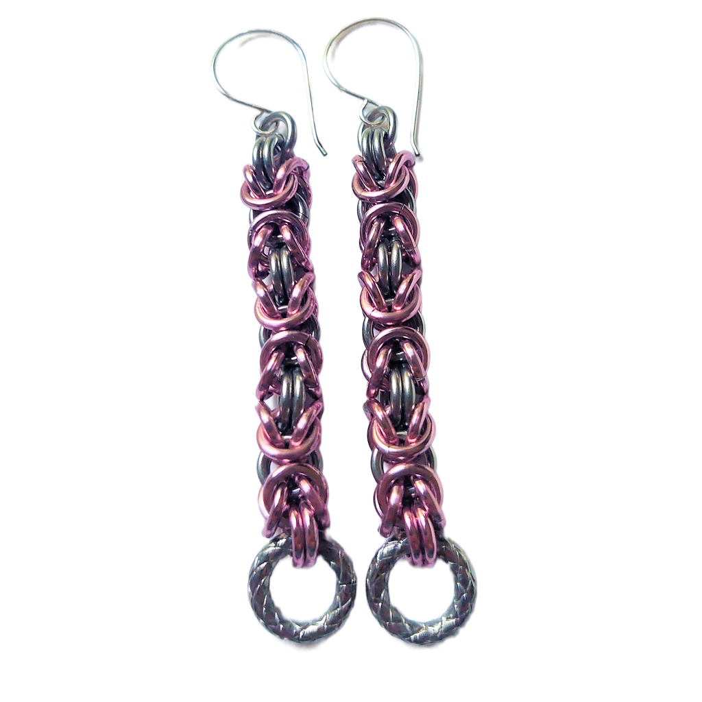 Stainless Steel & Pink Aluminum Byzantine Earrings