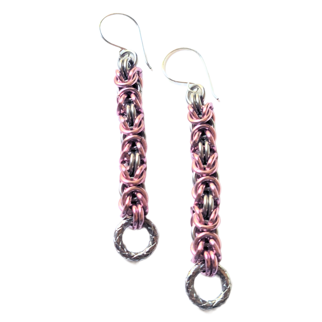 Stainless Steel & Pink Aluminum Byzantine Earrings