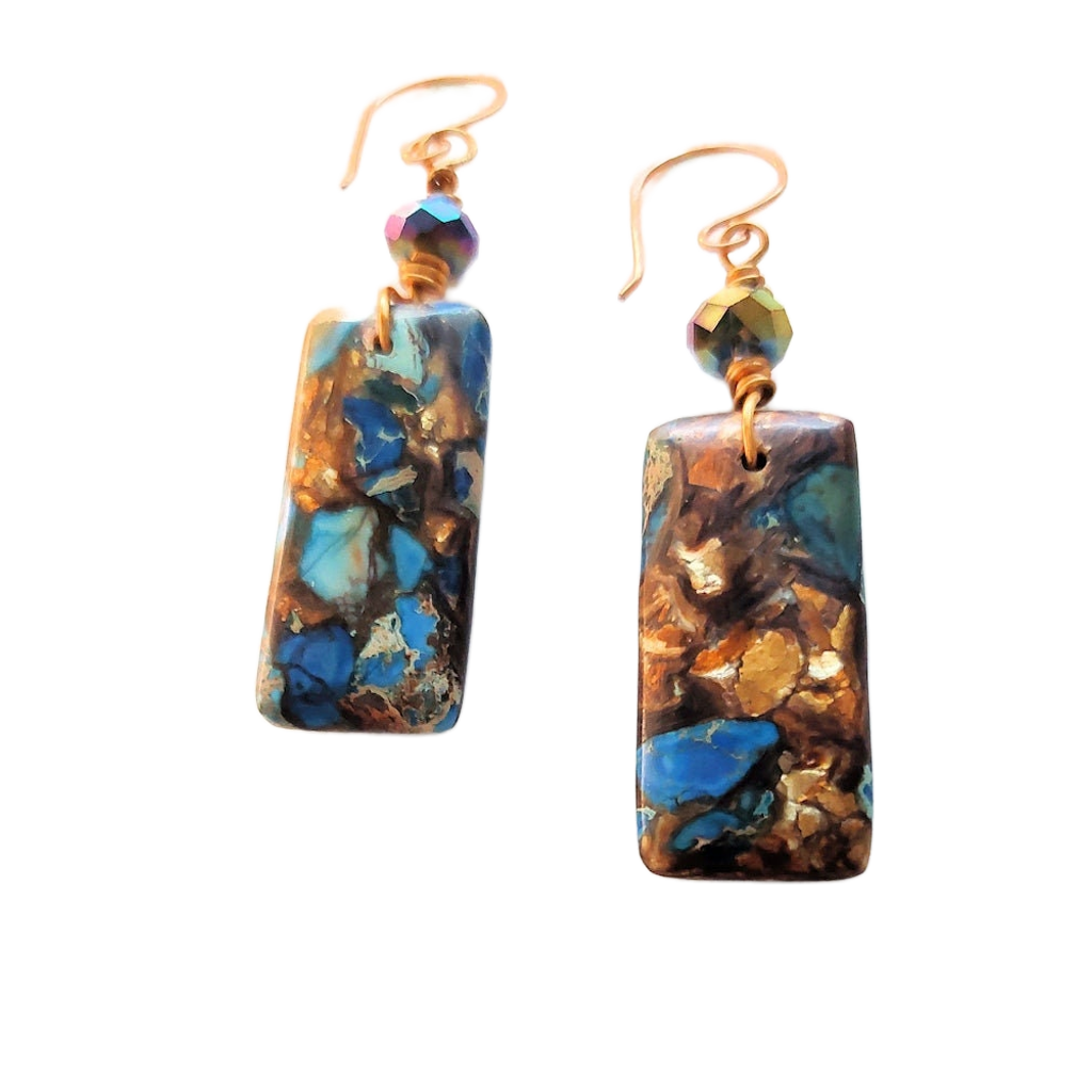 Teal Impression Jasper & Bronzite Earrings