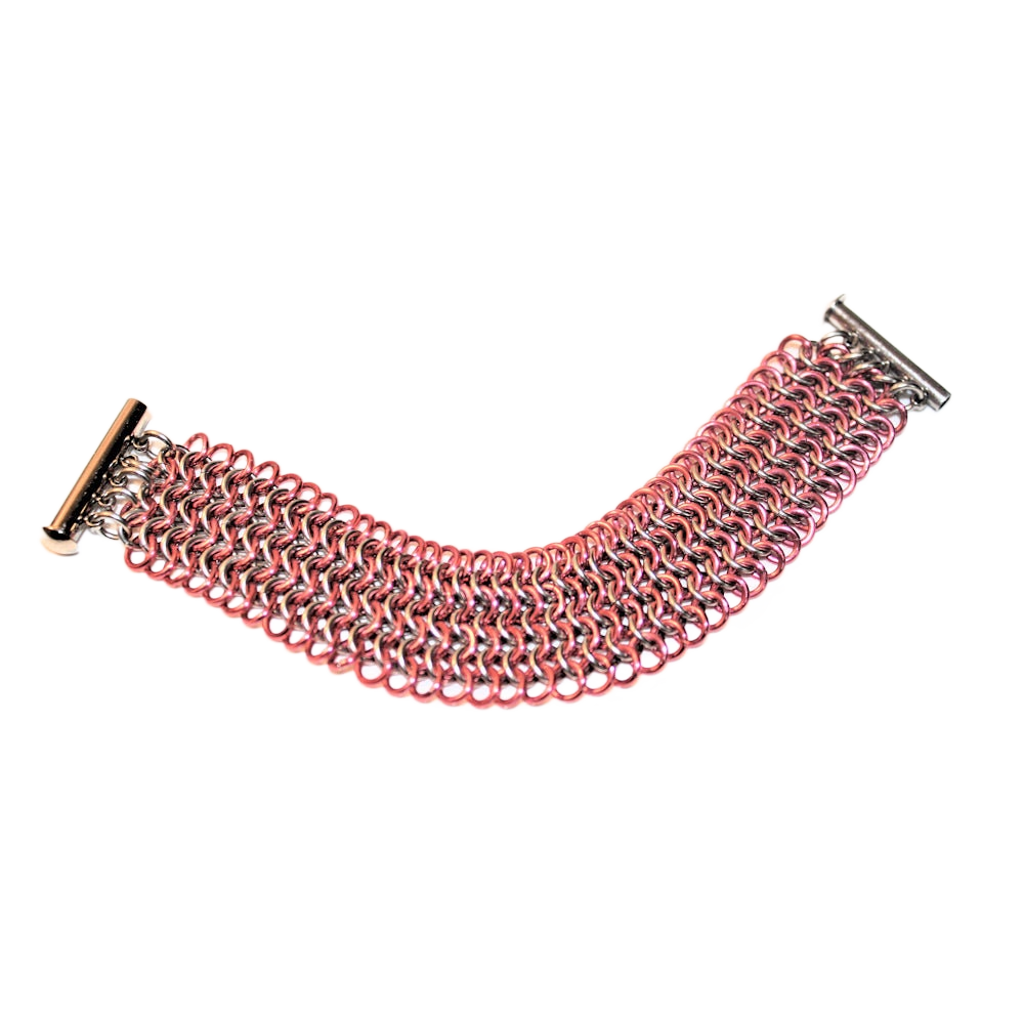 Rose Anodized Aluminum & Stainless Steel 4-1 Chain Maille Bracelet