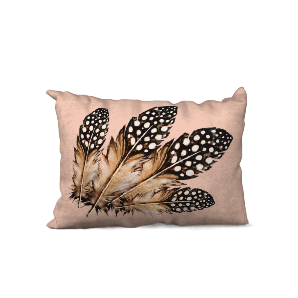 Four Spotted Feathers on Antique Coral Decorative Pillow - 20" x 14"