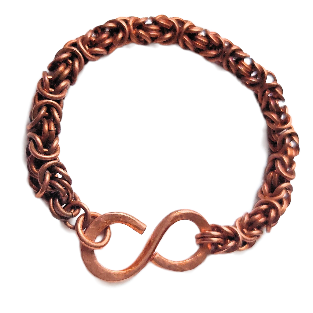 Copper Byzantine Chain Maille Bracelet with Infinity Hook Clasp