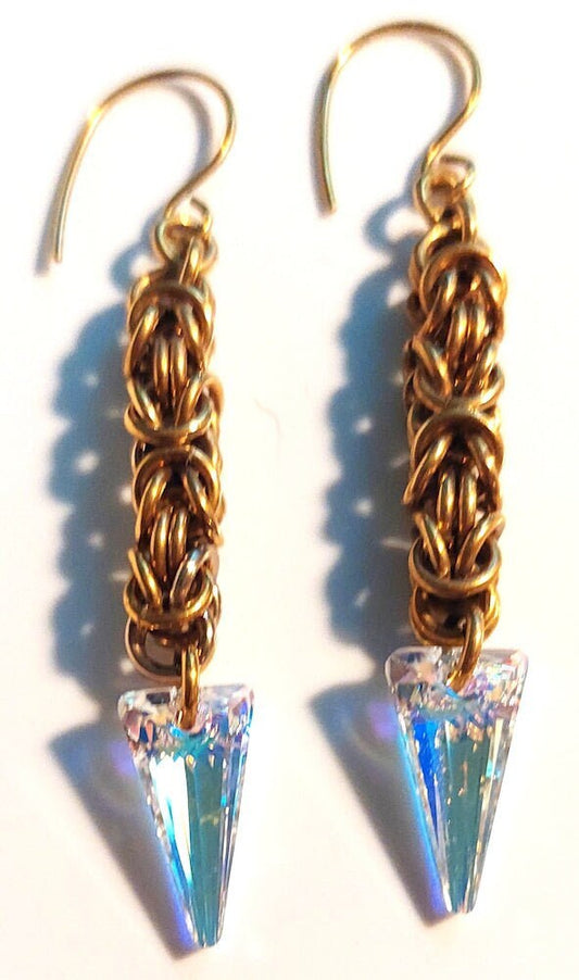 Swarovski Spike Crystal Brass Byzantine Chain Maille Earrings