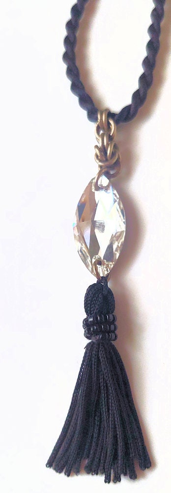 Swarovski Crystal with Black Tassel Pendant Necklace