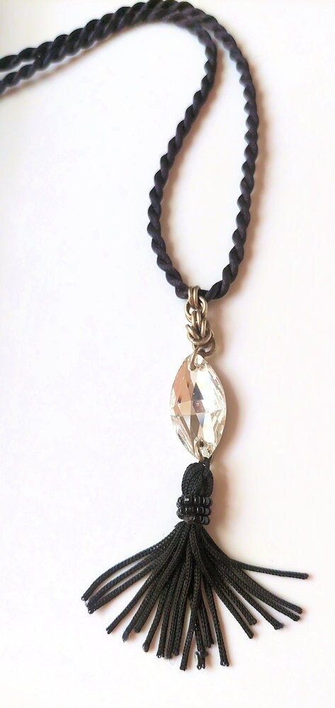 Swarovski Crystal with Black Tassel Pendant Necklace