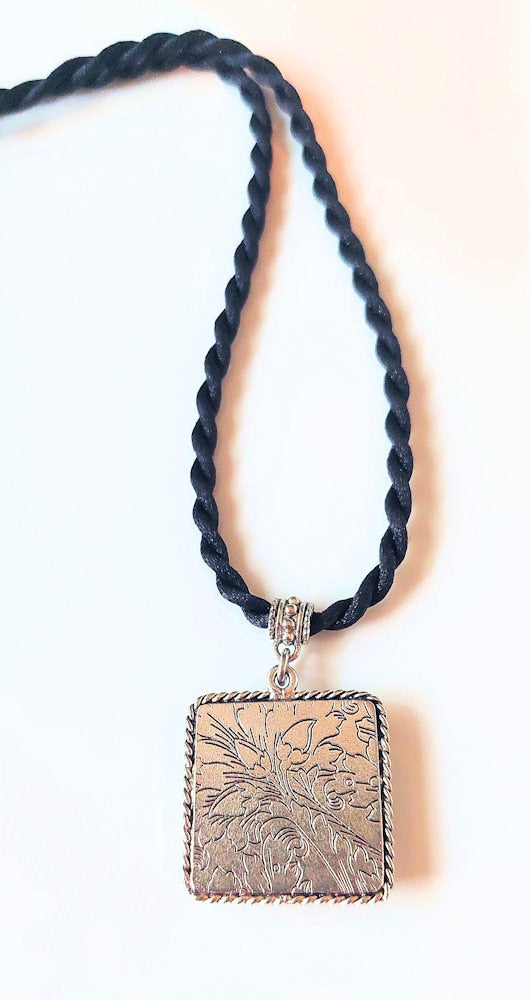 Reversible Square Multi-Colored Glitter in Resin Silver-Plated Pewter Pendant Necklace OOAK