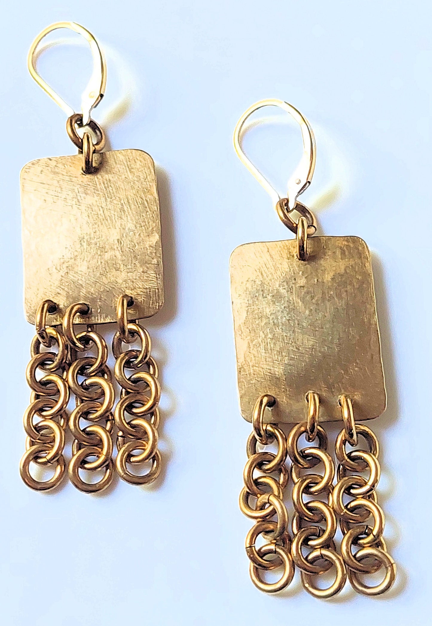 Hammered Bronze Rectangles w/Chains Earrings