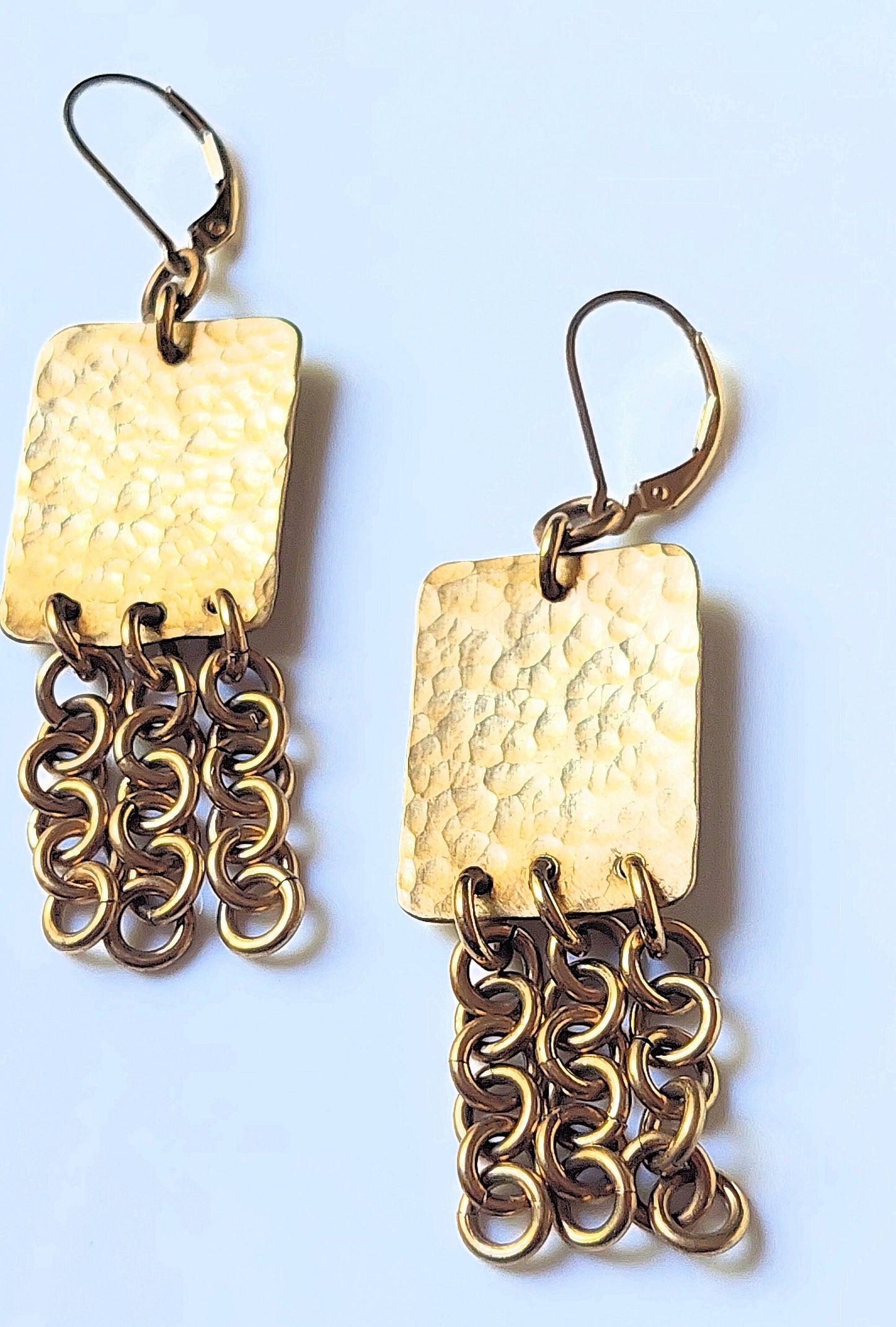 Hammered Bronze Rectangles w/Chains Earrings