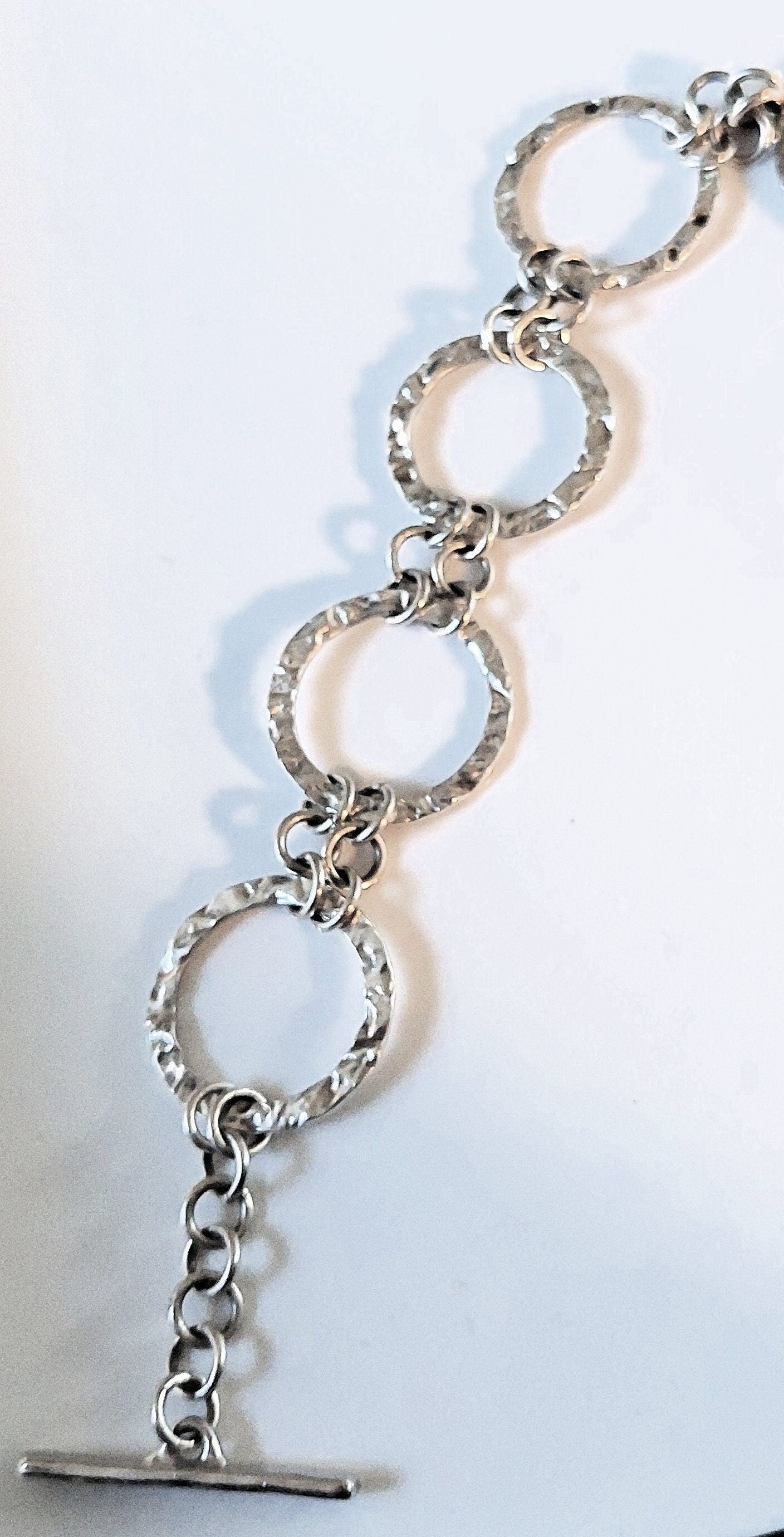 Hammered Sterling Silver Rings Bracelet OOAK