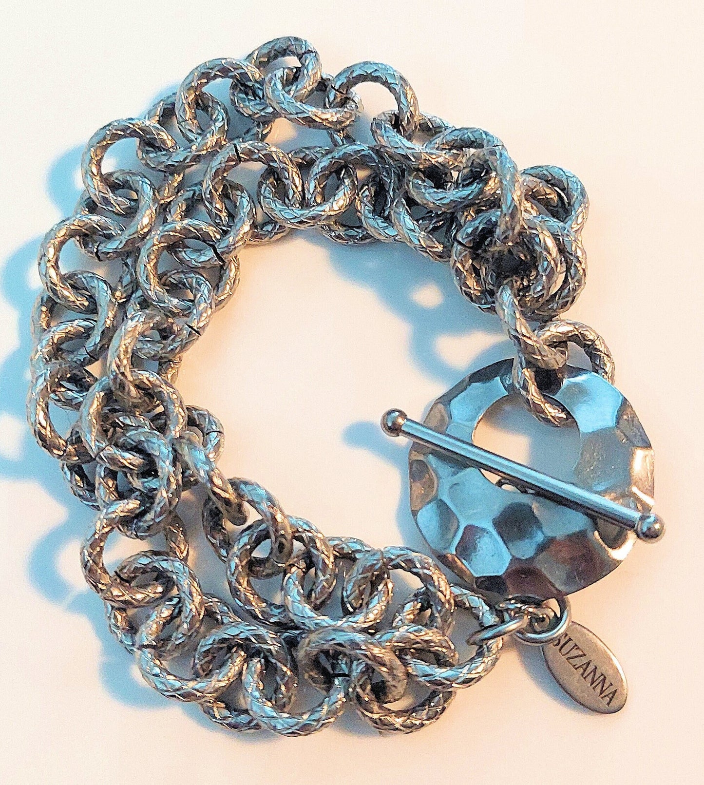 Chunky Diamond-Cut Stainless Steel 1-1 Double Chain Bracelet