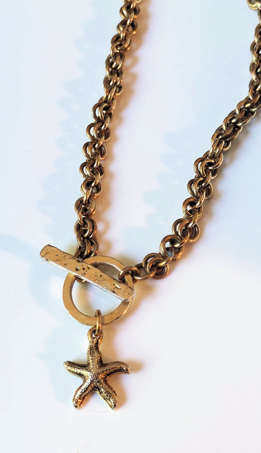 Brass 1-in-1 Handmade Chain Necklace w/Toggle Clasp & Gold Starfish Charm