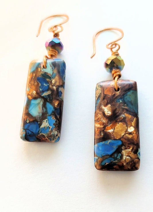 Teal Impression Jasper & Bronzite Earrings