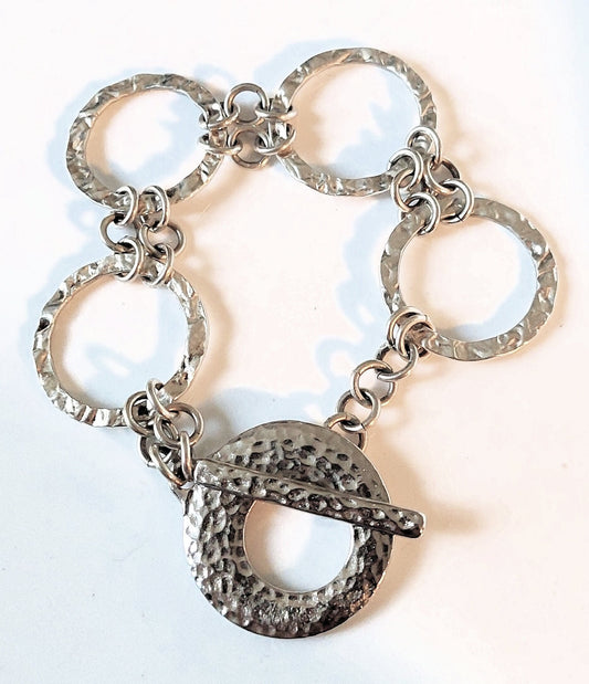 Hammered Sterling Silver Rings Bracelet OOAK