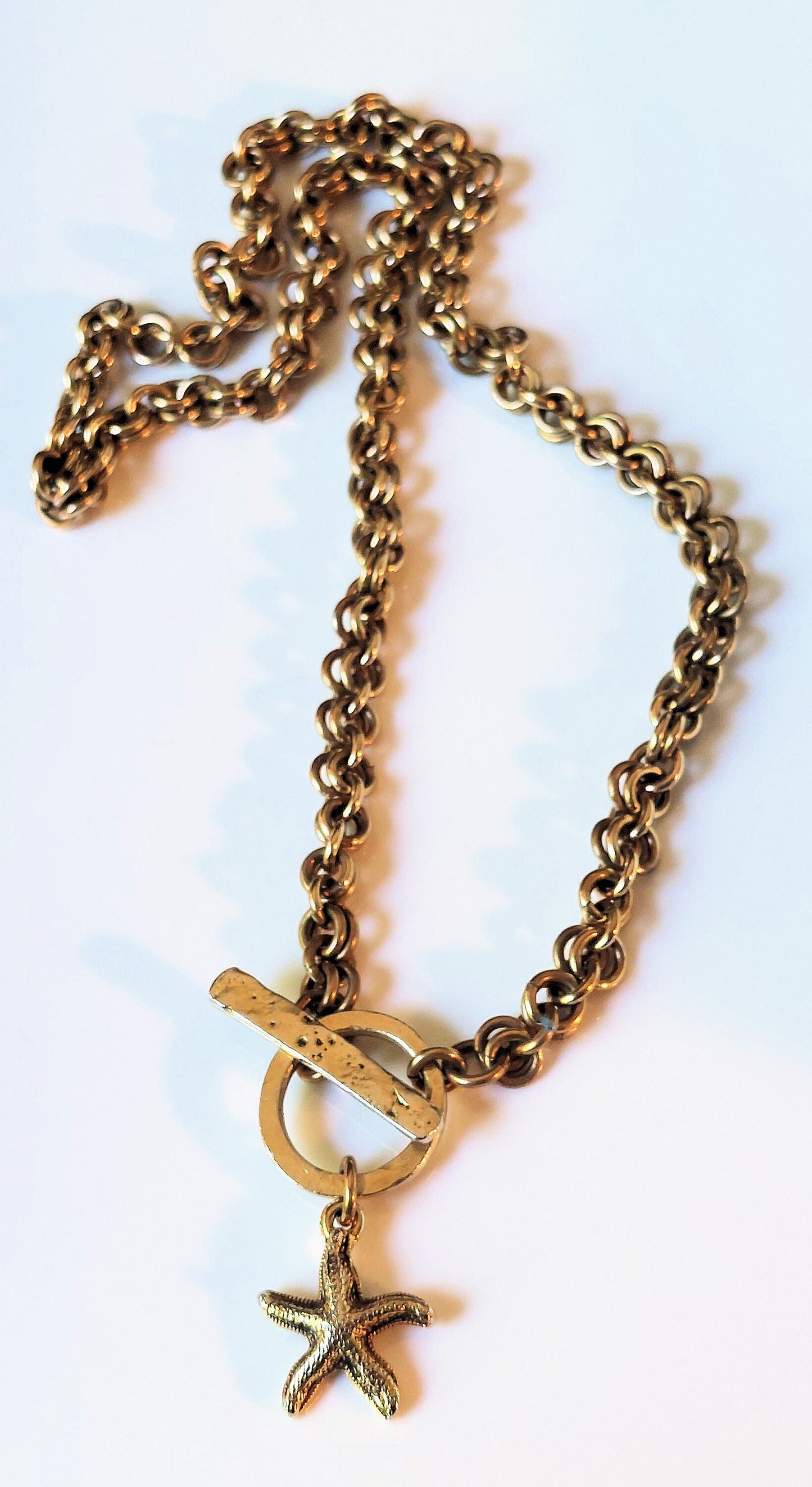 Brass 1-in-1 Handmade Chain Necklace w/Toggle Clasp & Gold Starfish Charm