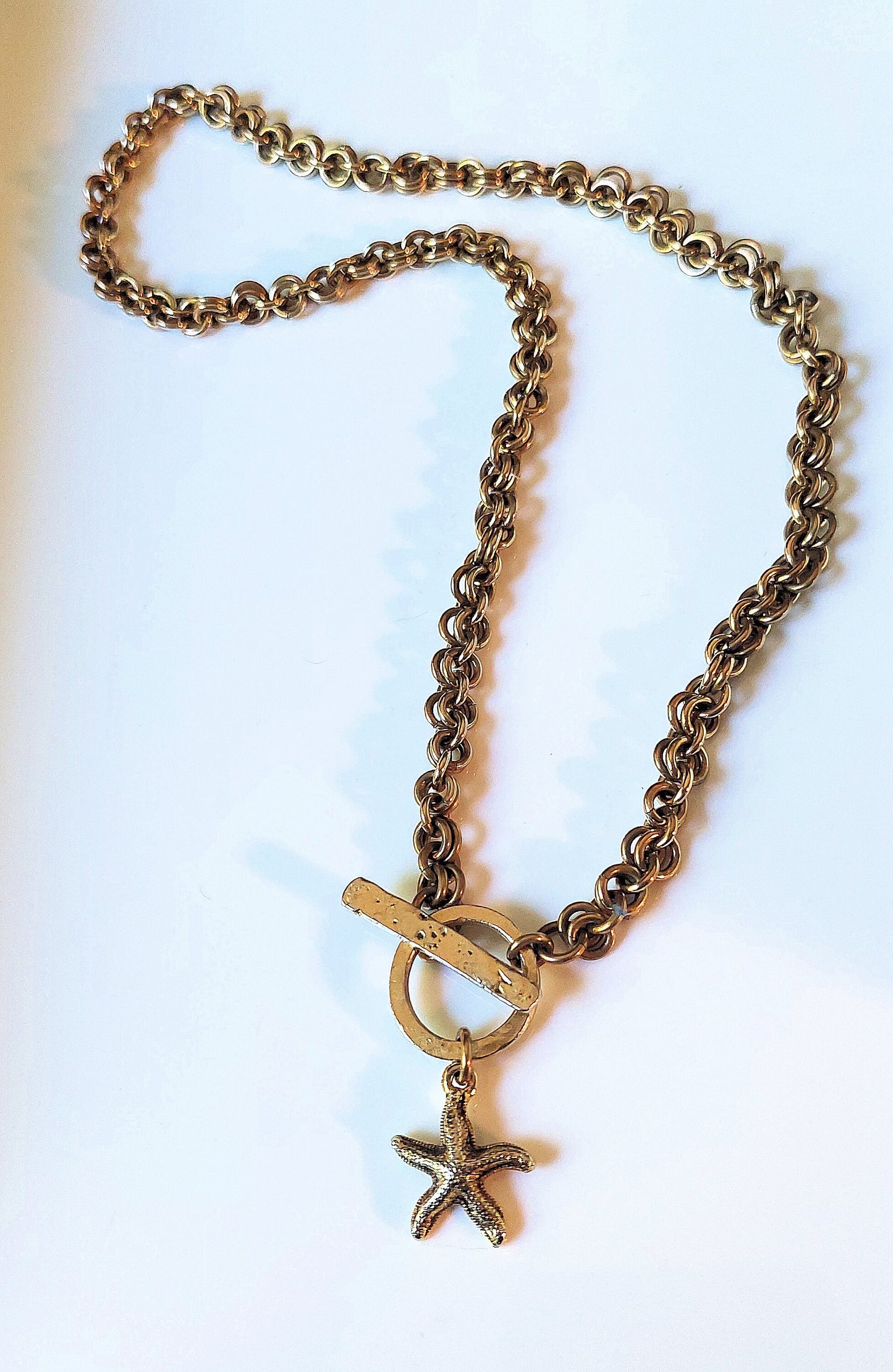 Brass 1-in-1 Handmade Chain Necklace w/Toggle Clasp & Gold Starfish Charm