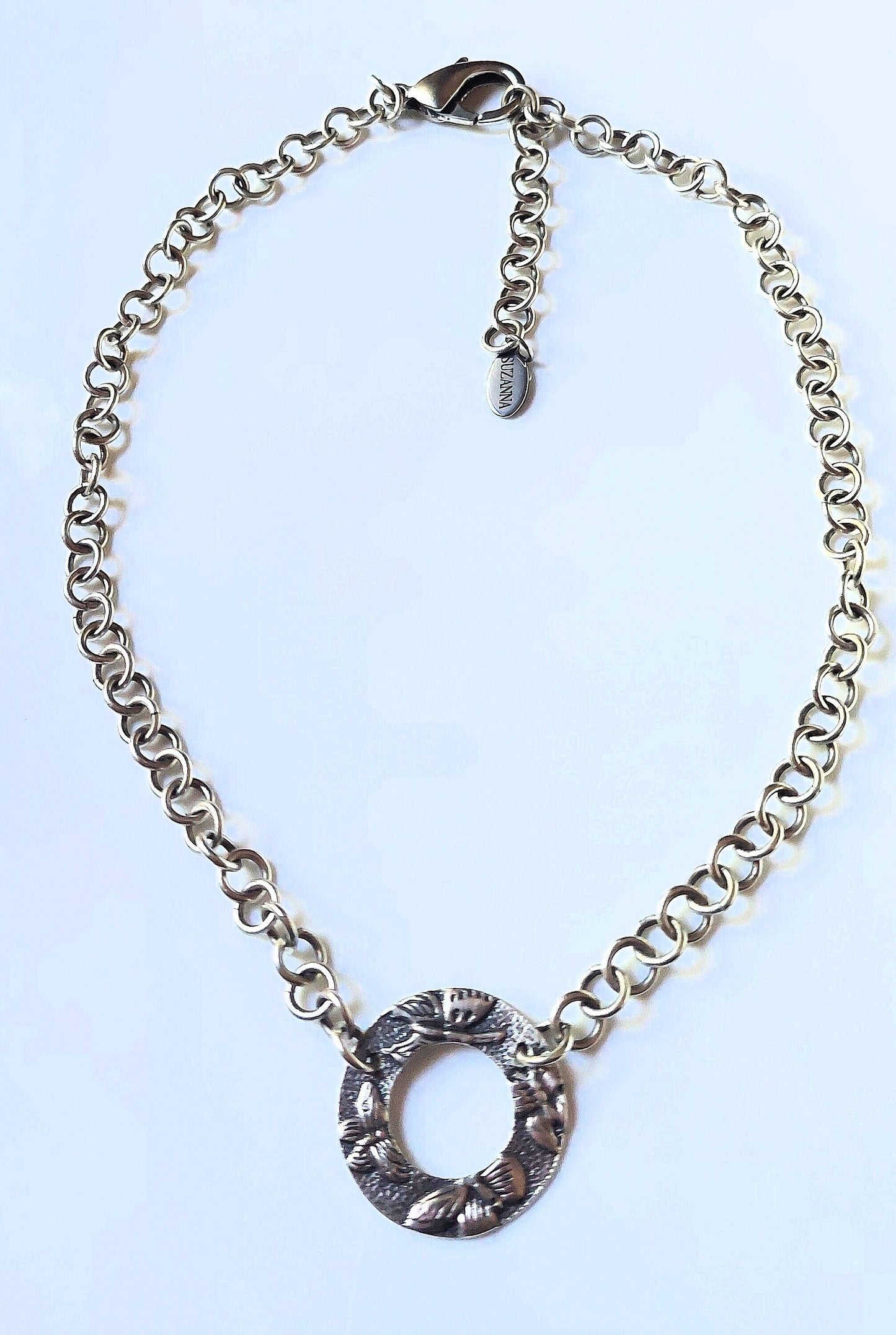 Sterling Silver 1-in-1 Chain Choker Necklace w/Sterling Silver Butterfly Embossed Donut Pendant OOAK