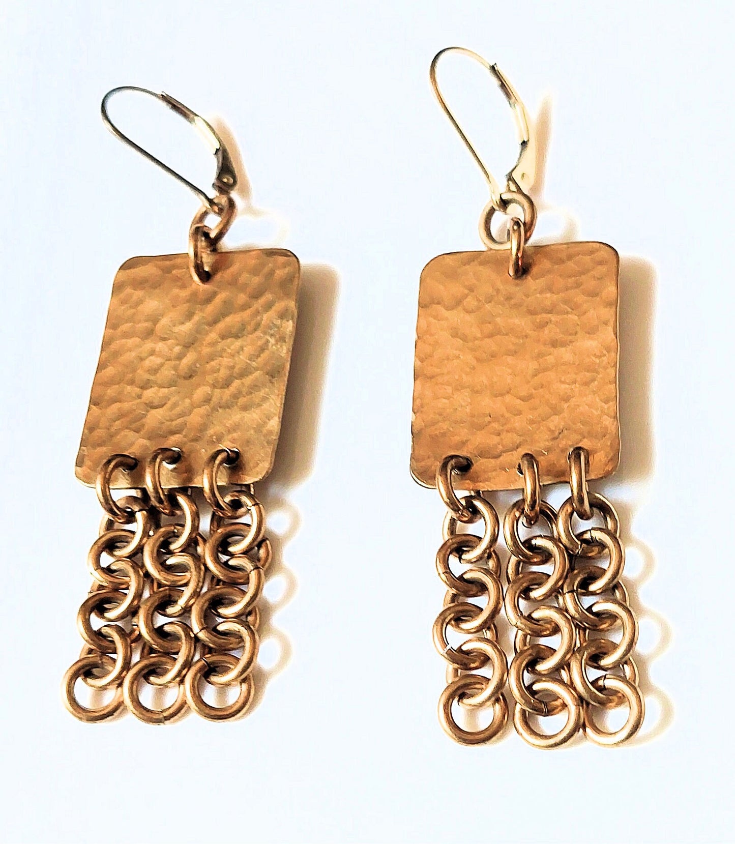 Hammered Bronze Rectangles w/Chains Earrings