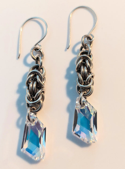 Swarovski Crystal & Sterling Silver Byzantine Chain Maille Earrings