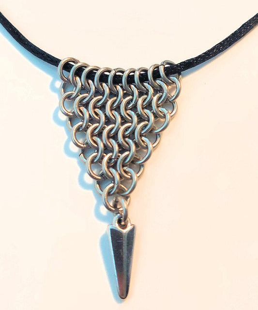 Stainless Steel Chain Maille Leaf/Half-Diamond Pendant