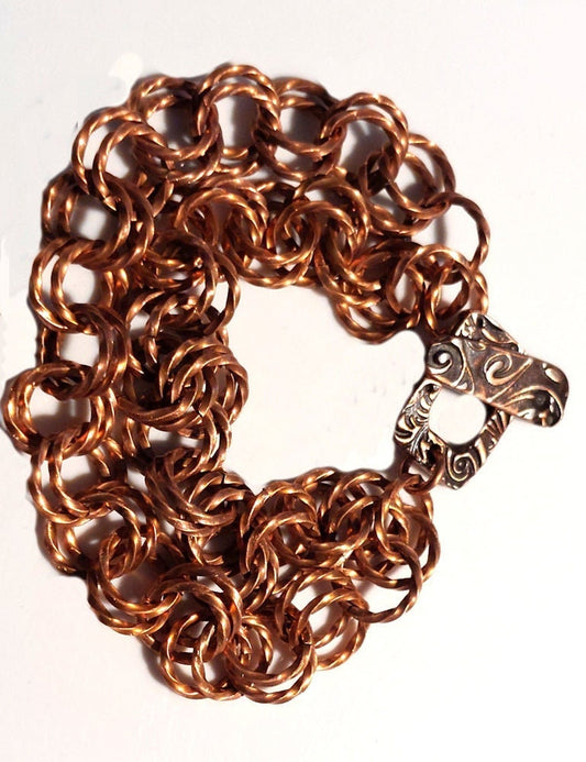 Twisted Copper Rings Double 2-2 Chain Bracelet