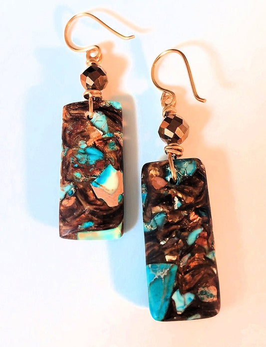 Blue Impression Jasper & Bronzite Earrings