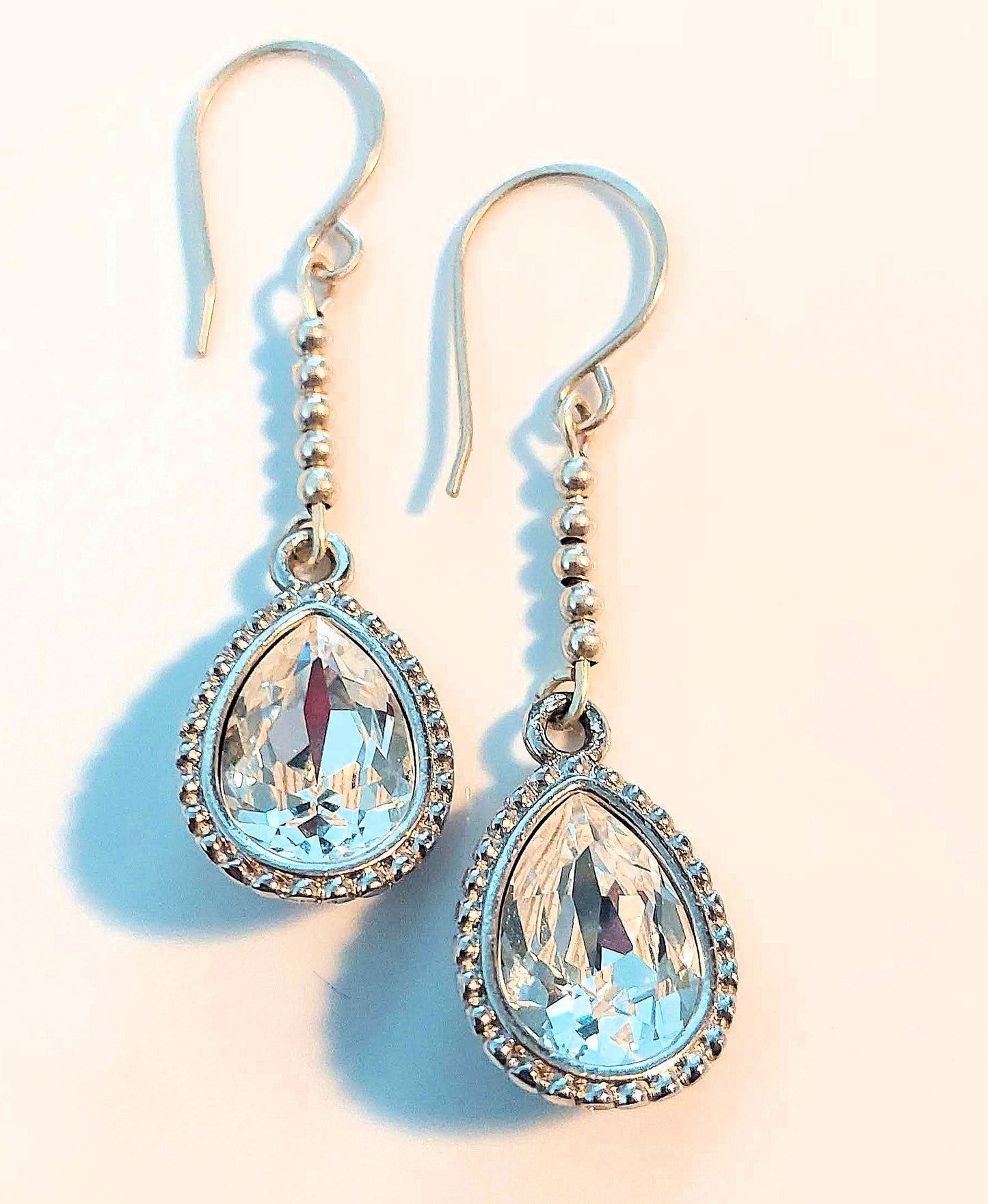 Clear Swarovski Crystal Pears & Sterling Silver Beads Earrings