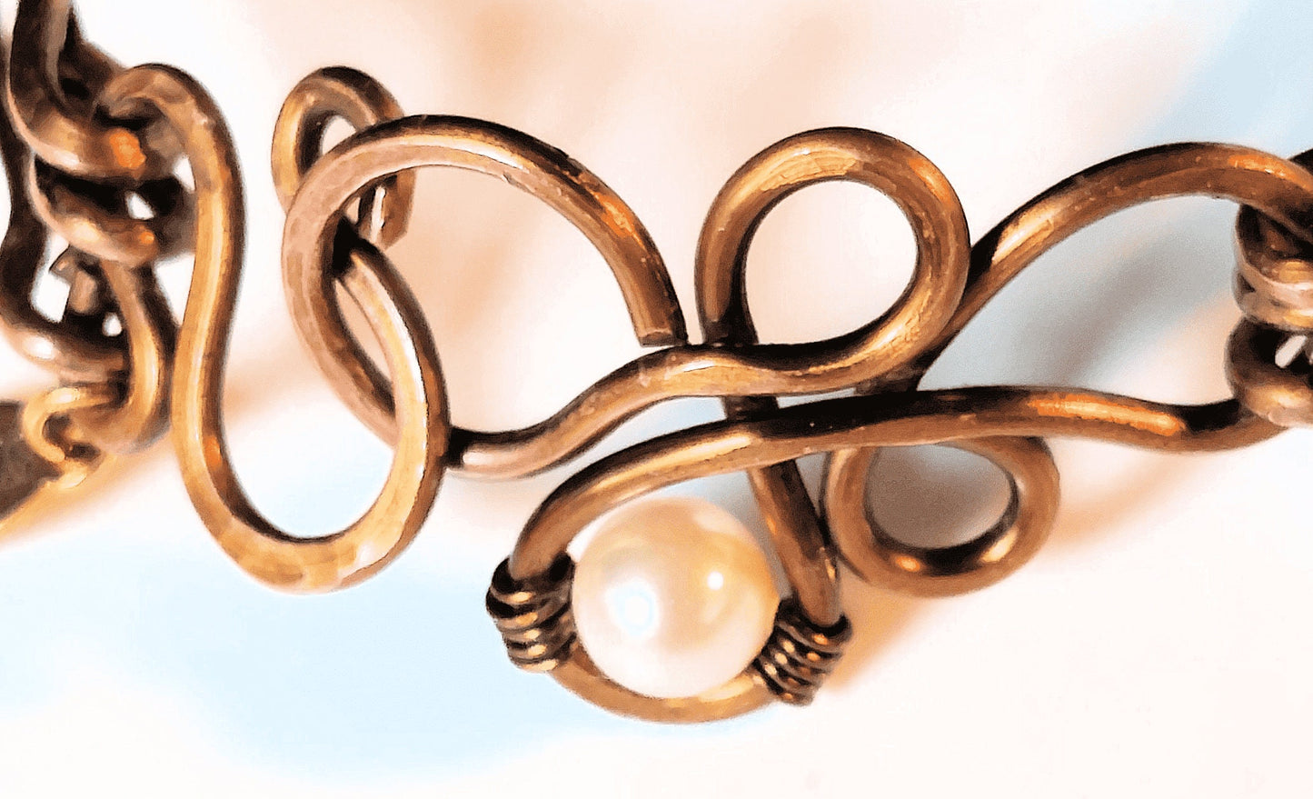 Triple Bangle Vintage Bronze Freeform Focal/Clasp with Swarovski Crystal Pearl Bracelet OOAK