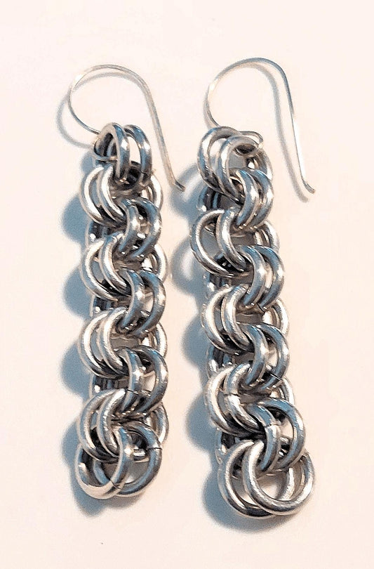 Silver Aluminum 2-in-2 Chain Maille Earrings