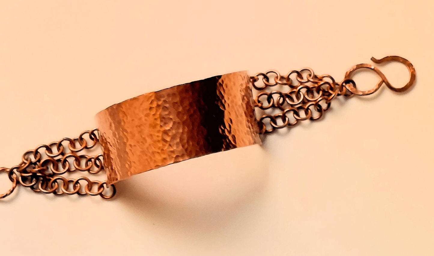 Hammered Copper Half-cuff and Chain Bracelet