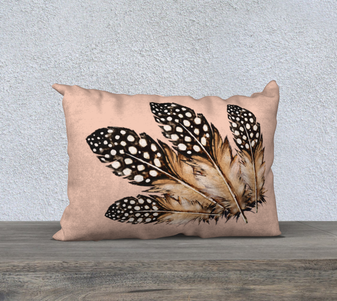Four Spotted Feathers on Antique Coral Velveteen Decorative Pillow Cover - 20" x 14"