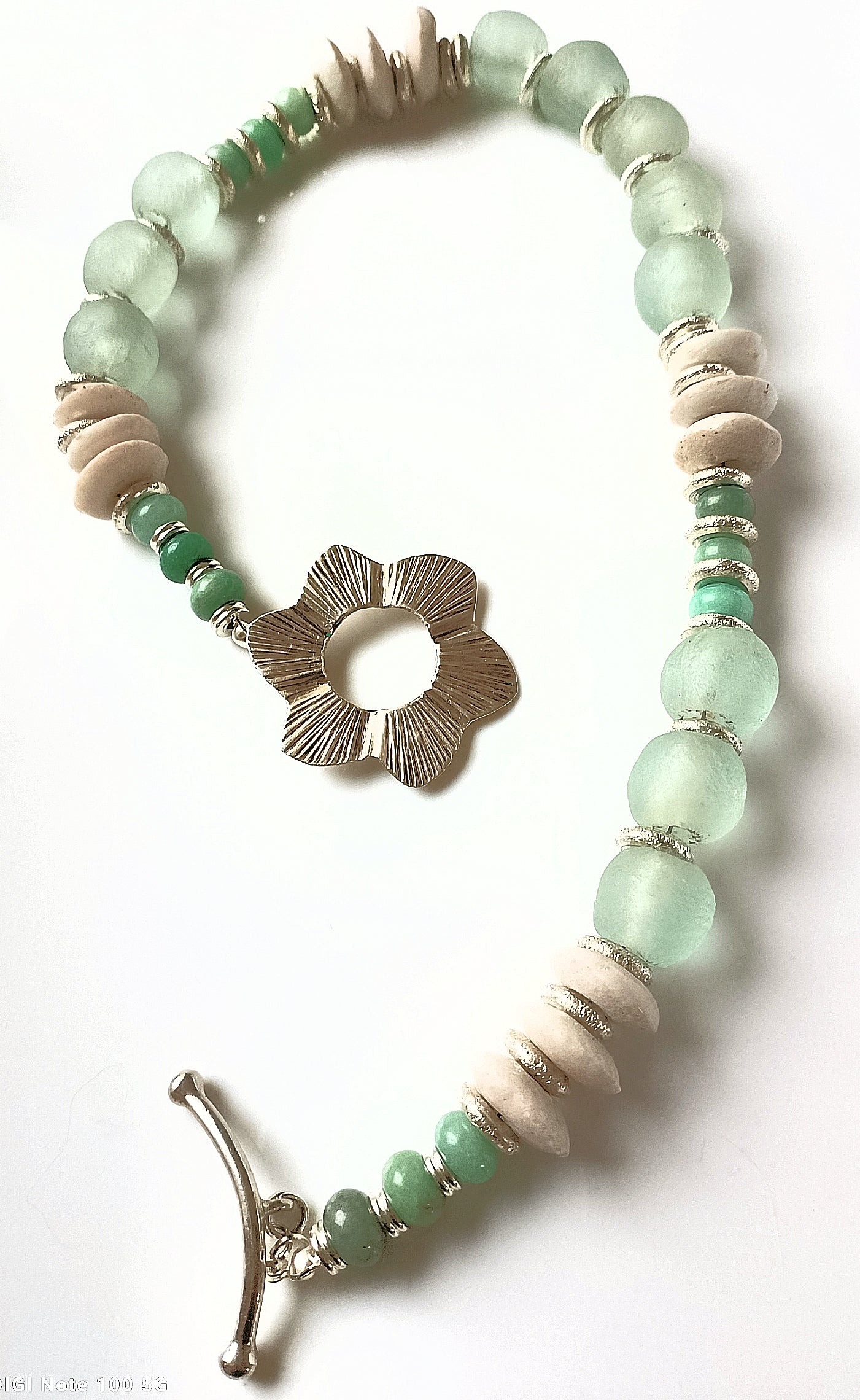 African Ashanti & Krobo Recycled Glass Beads with Amazonite Rondelles Choker Necklace